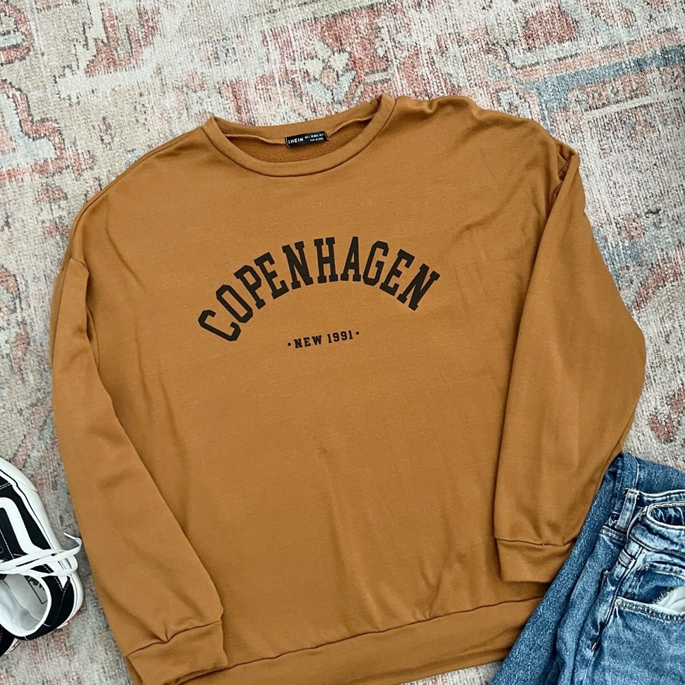 SHEIN Brown Casual Cotton Blend Sweatshirt